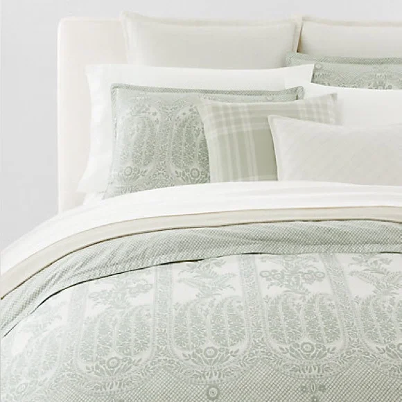 Ralph Lauren RL Linen Contrast Full/Queen Duvet Cover in White Pebble, NWT $500